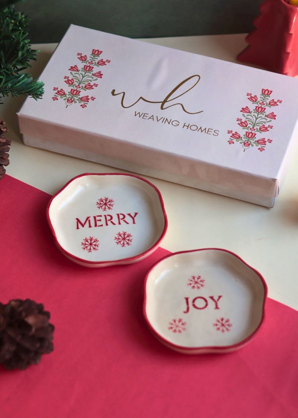 Merry & Joy Handmade Dessert plate in a Gift Box handmade in india