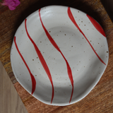 Red abstract line plate handmade ceramic 
