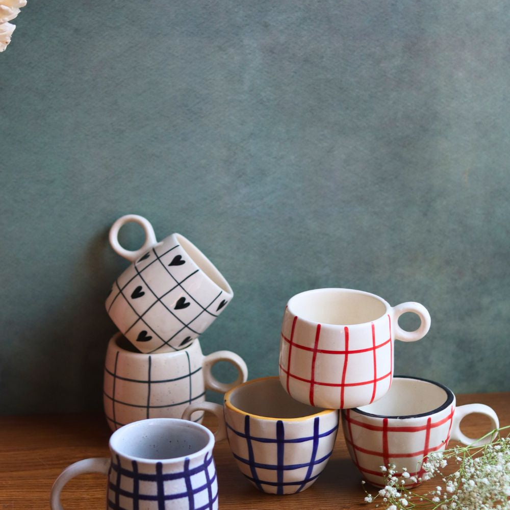 set of 6 chequered mug for the price of 5 combo