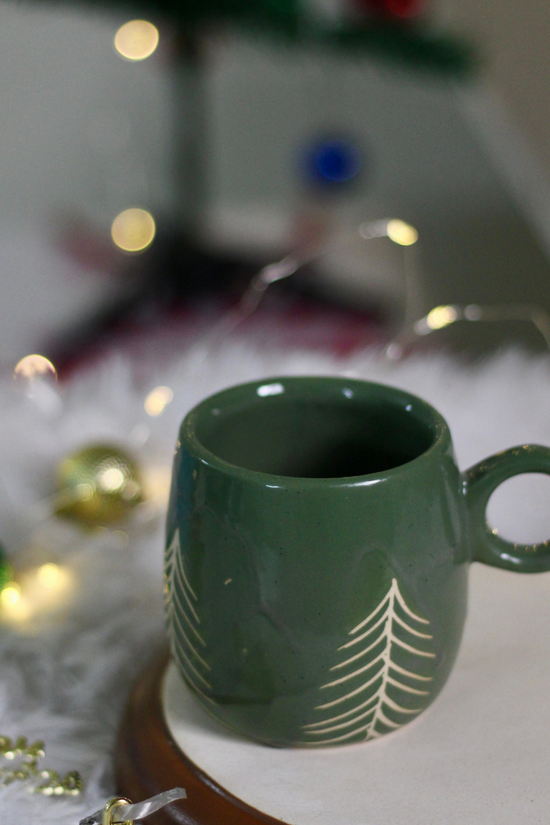 handmade christmas tree mug with beautiful chrismas tree design