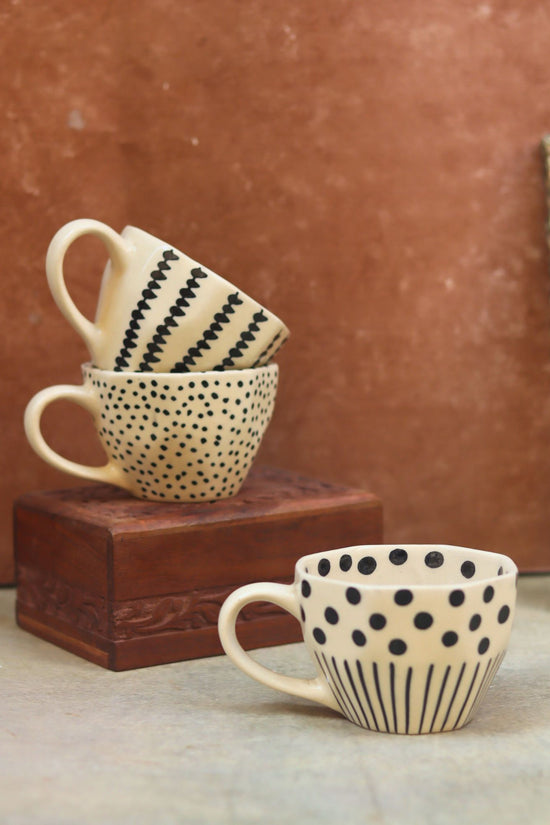 Black Patterned Mugs - Set of three