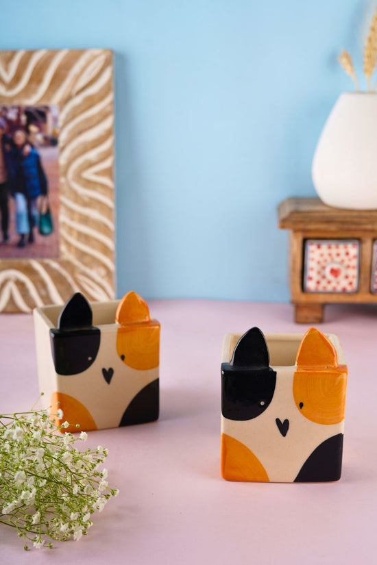 handmade cute kitty desk planter