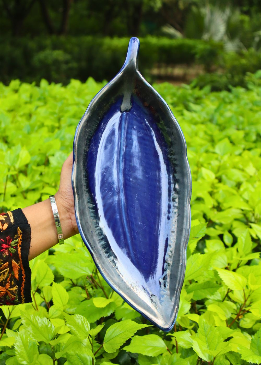 Royal Blue leaf platter handmade in india 