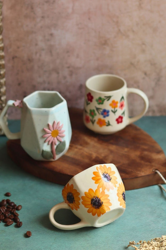 Set of 3 - Floral Flirt Mugs handmade in india