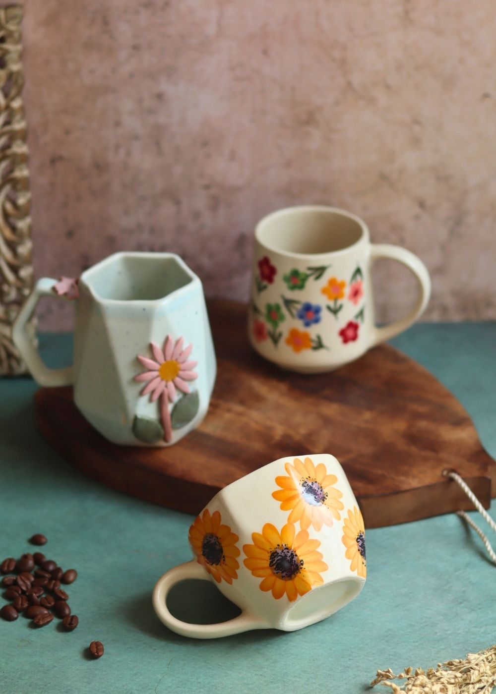 Set of 3 - Floral Flirt Mugs handmade in india