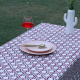 Maroon block printed table cloth