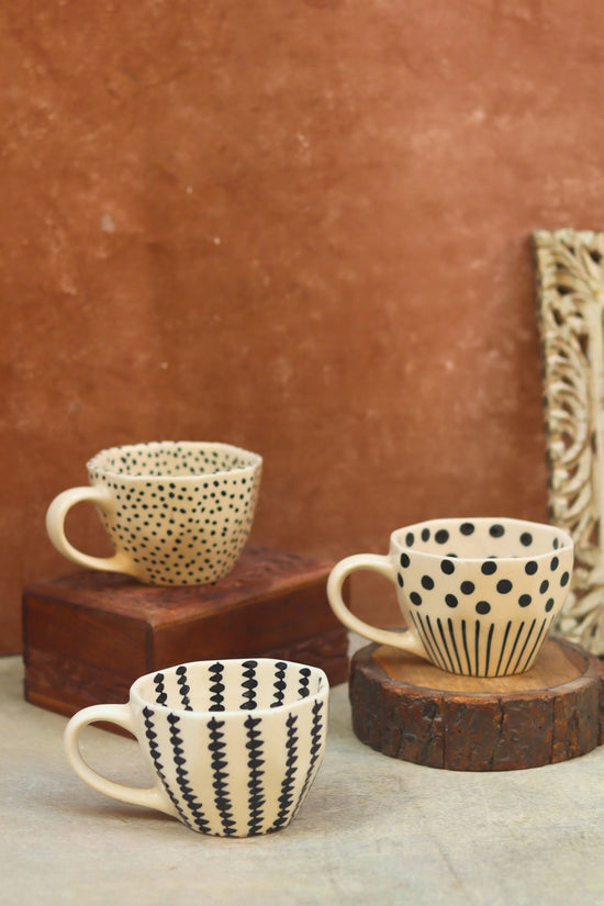 Black Patterned Mugs - Set of three