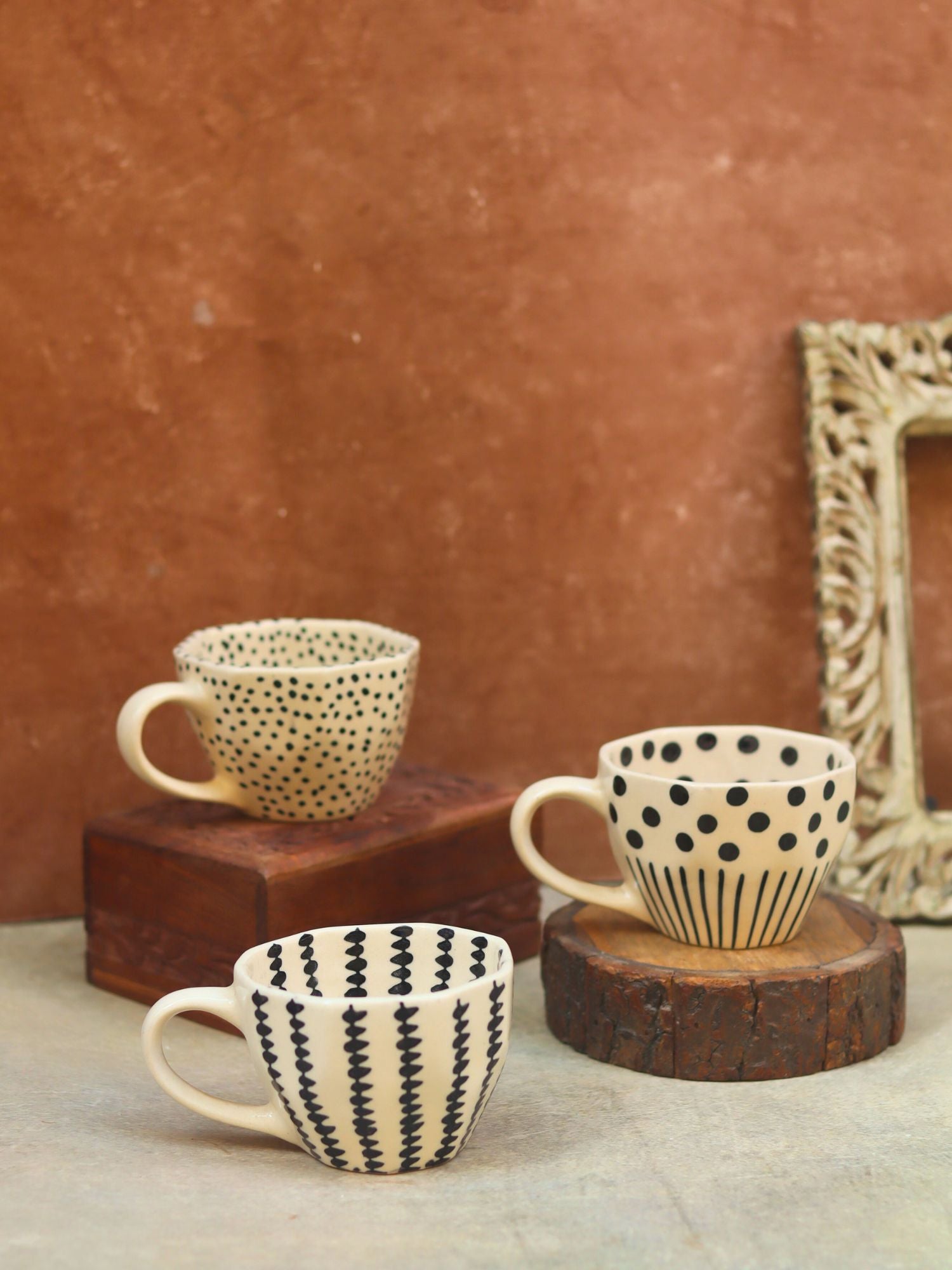 Black Patterned Mugs - Set of three