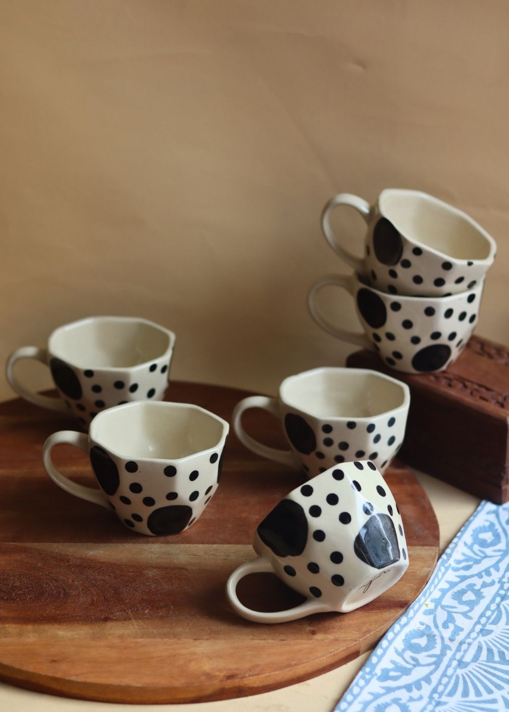 Big Black Polka Mug - Set of 6 handmade in india