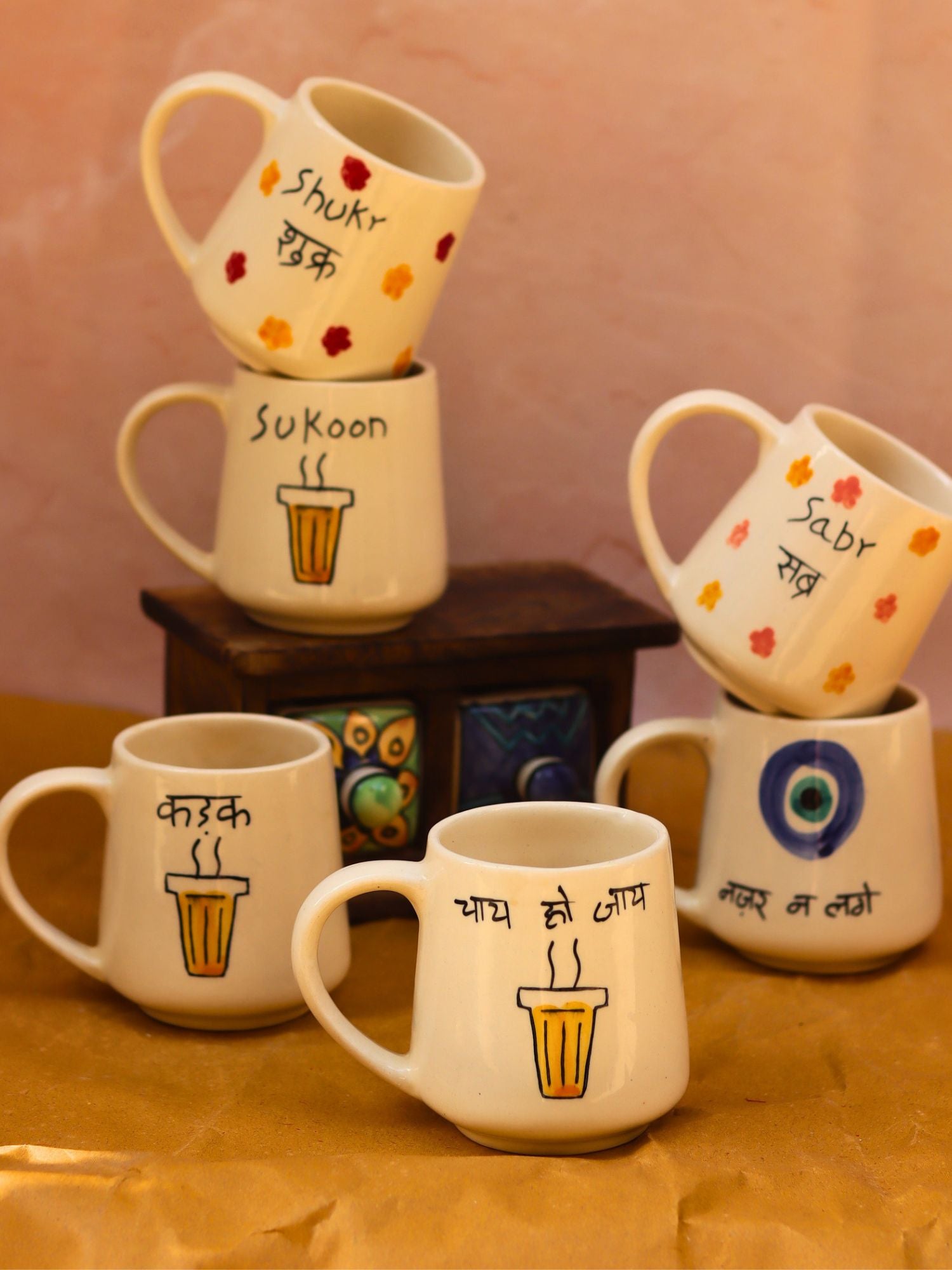 Set of 6 Statement Sip mugs combo (for the price of 5) handmade in India