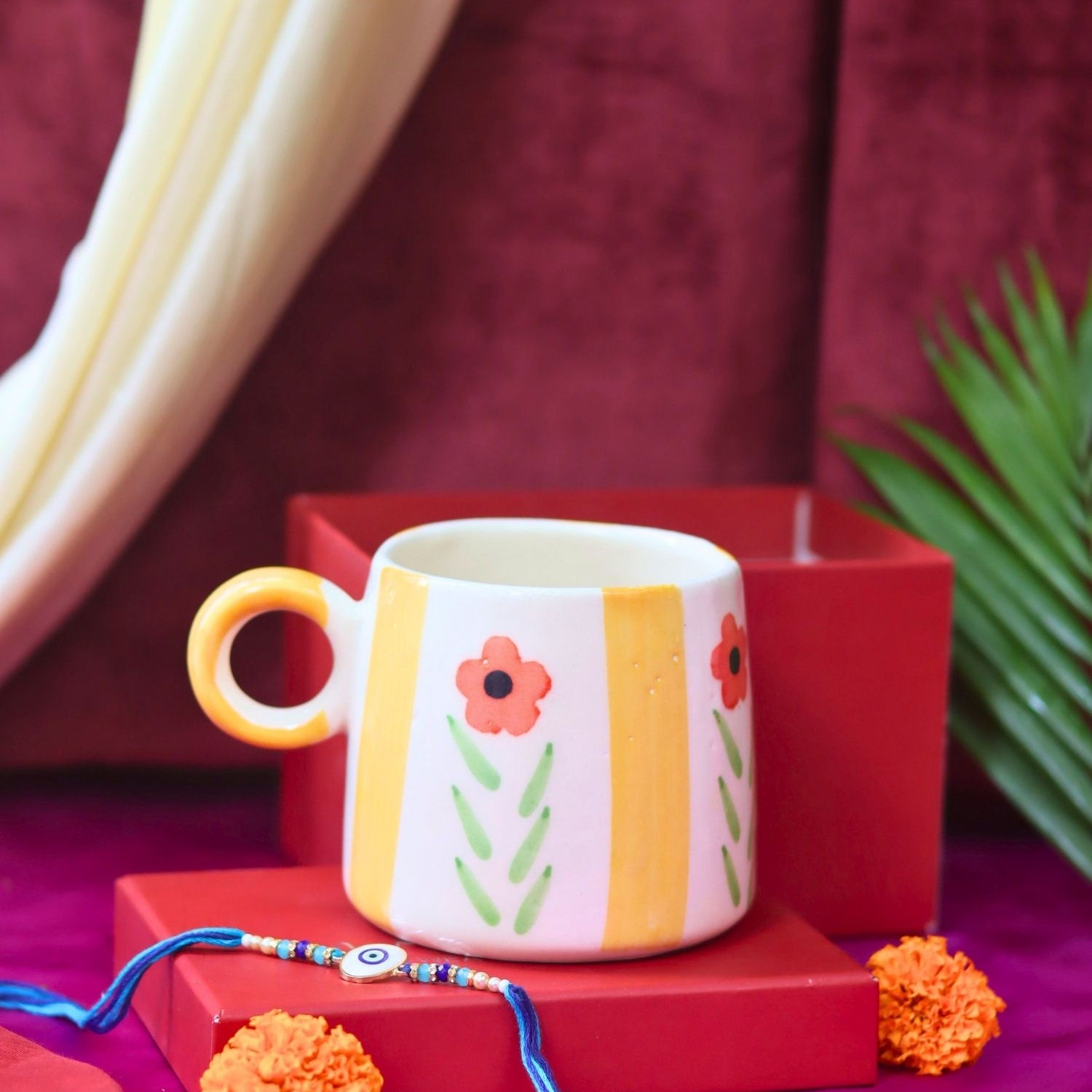 handmade Yellow Blossom Mug Rakhi Gift box