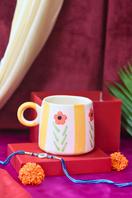 handmade Yellow Blossom Mug Rakhi Gift box
