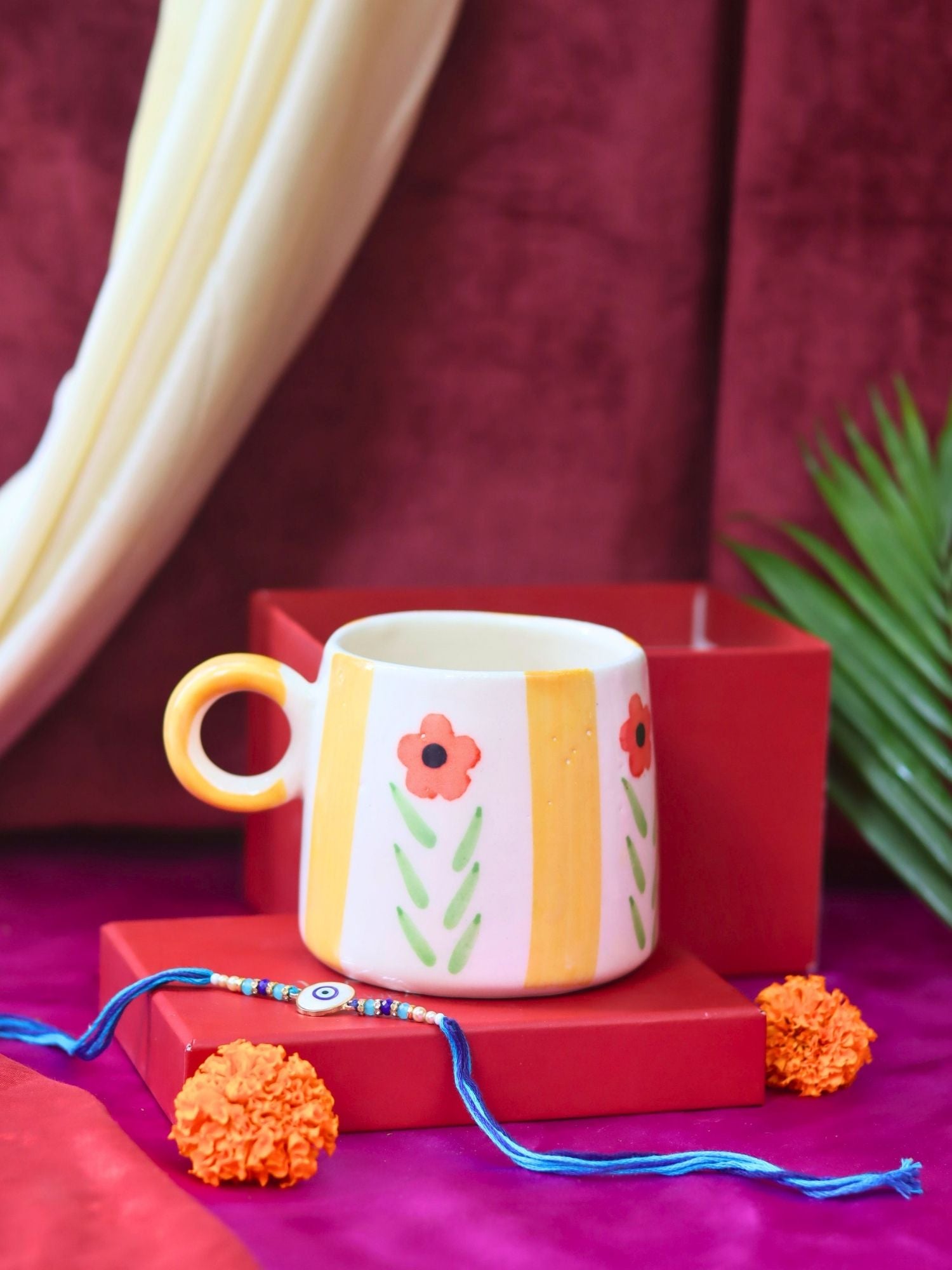 handmade Yellow Blossom Mug Rakhi Gift box