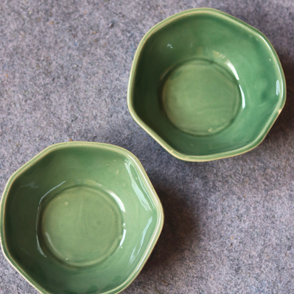 Handmade ceramic sea green nut bowls