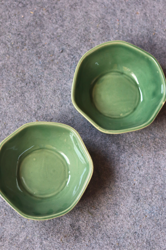 Handmade ceramic sea green nut bowls