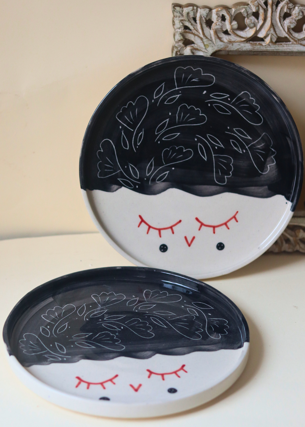 Two black & white platter 