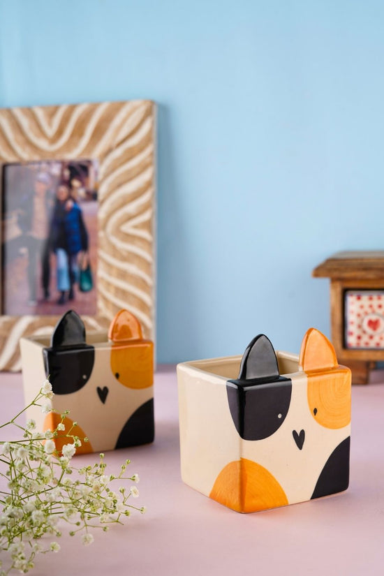 cute kitty desk planter handmade in india