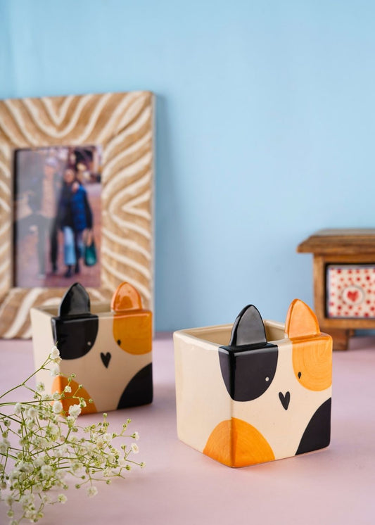 cute kitty desk planter handmade in india