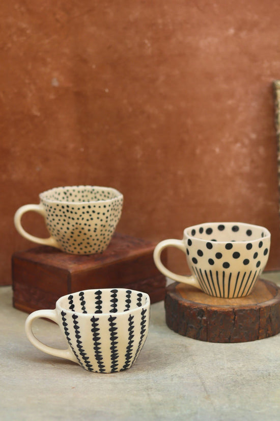 Black Patterned Mugs - Set of three