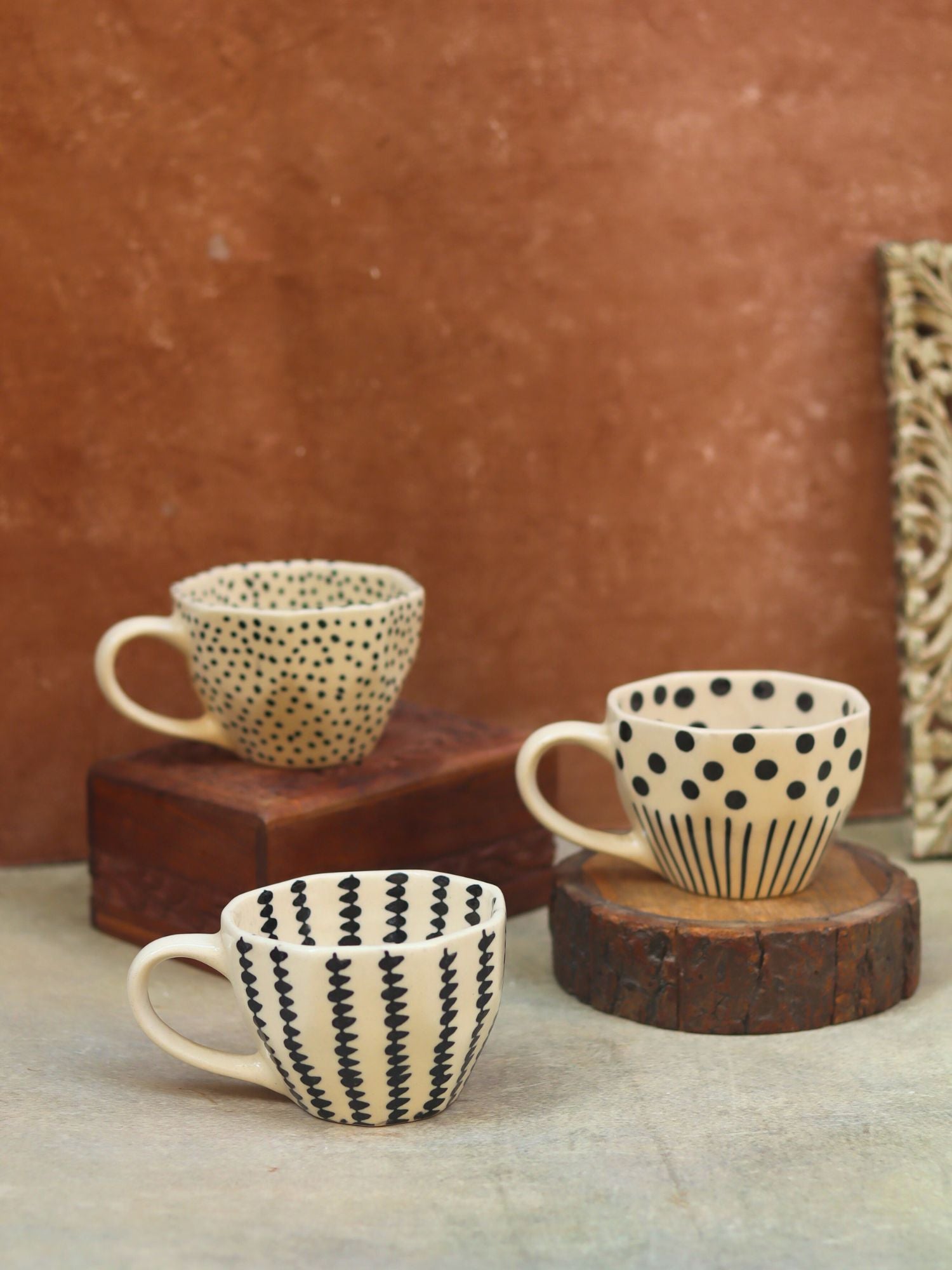 Black Patterned Mugs - Set of three