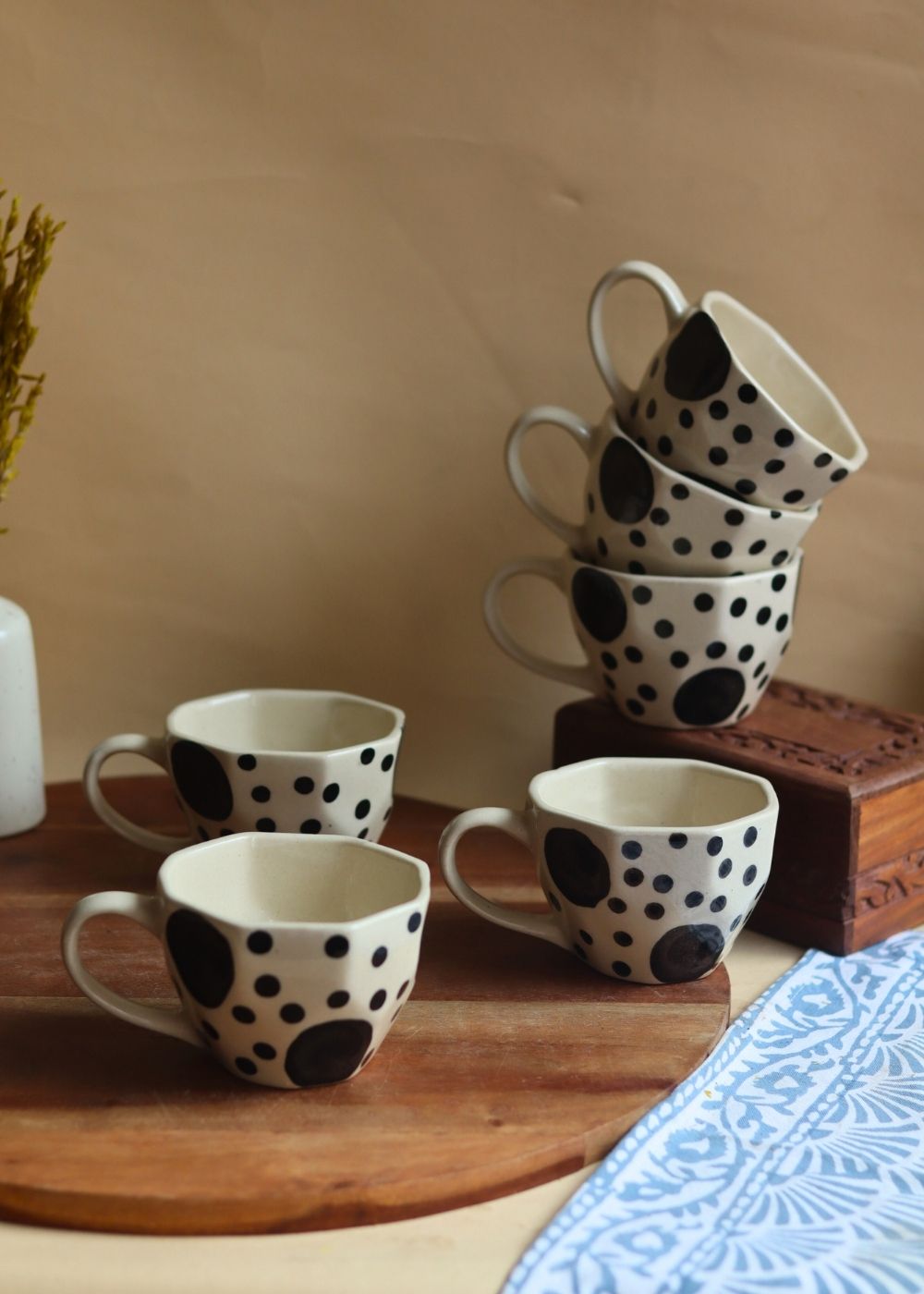 Big Black Polka Mug - Set of 6 handmade in india