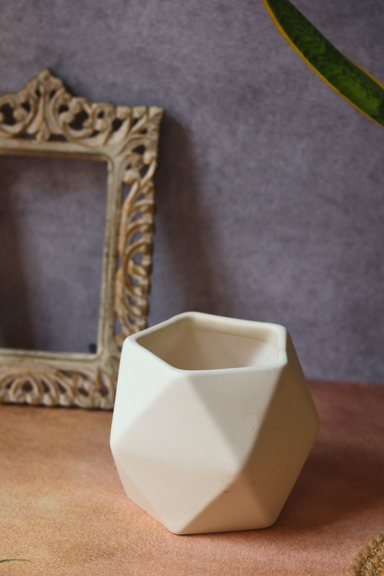 Ceramic white hexagon handmade planter 