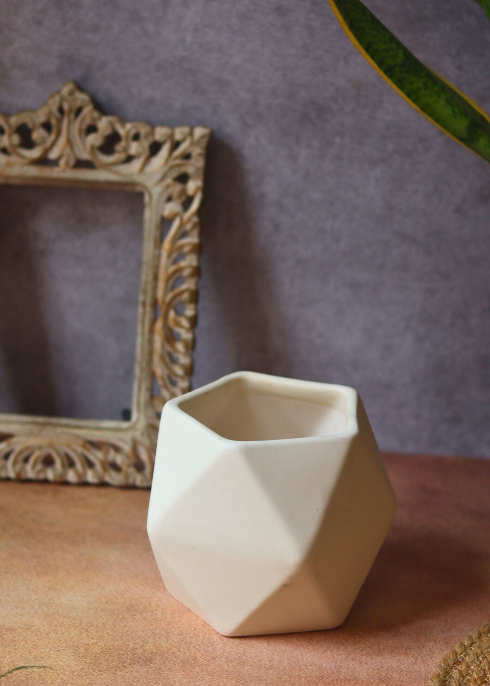 Ceramic white hexagon handmade planter 