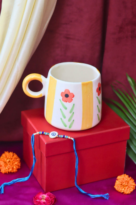 Yellow Blossom Mug Rakhi Gift box made by ceramic