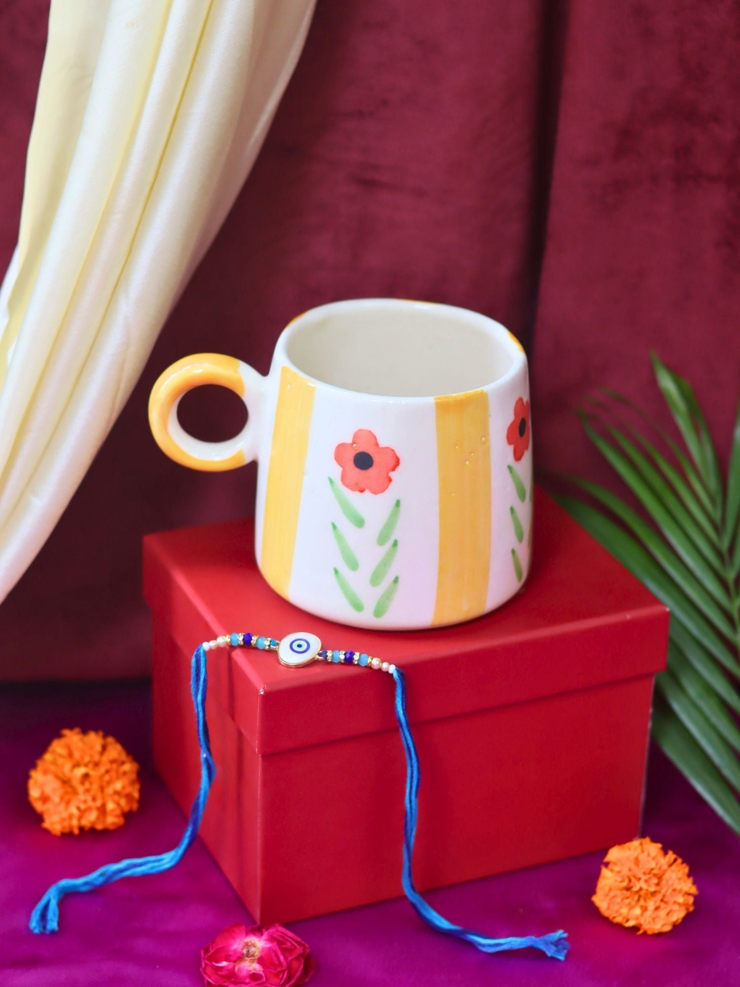 Yellow Blossom Mug Rakhi Gift box made by ceramic