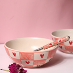 handmade chequered heart bowl with chequered heart spoon