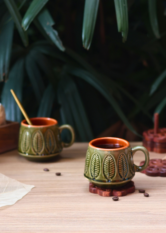 green serene  leaf coffee mug