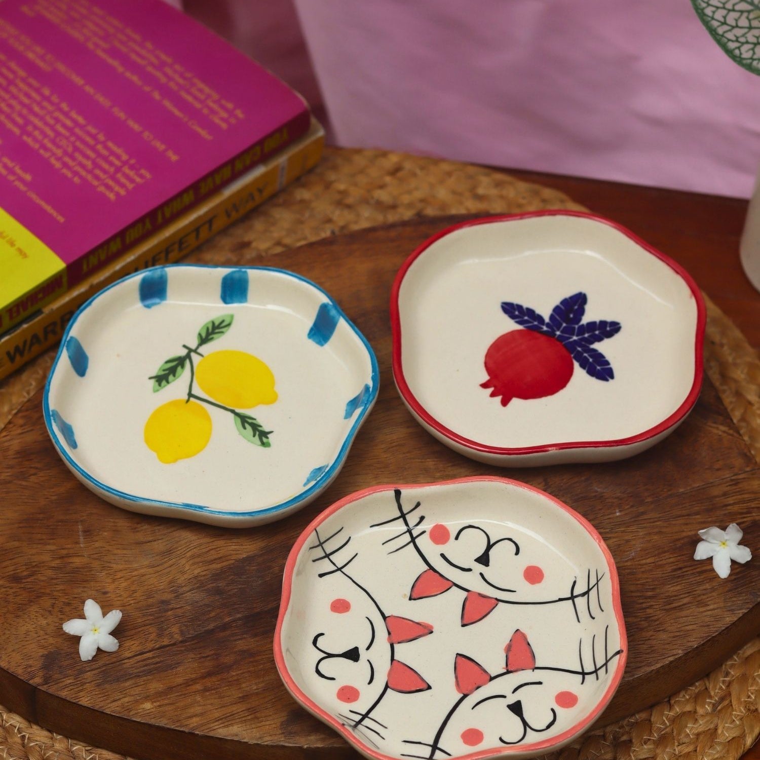 handmade Set of 3 - Anar, Lemon & Cat handmade dessert plates combo