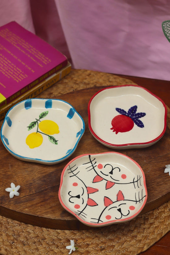 handmade Set of 3 - Anar, Lemon & Cat handmade dessert plates combo