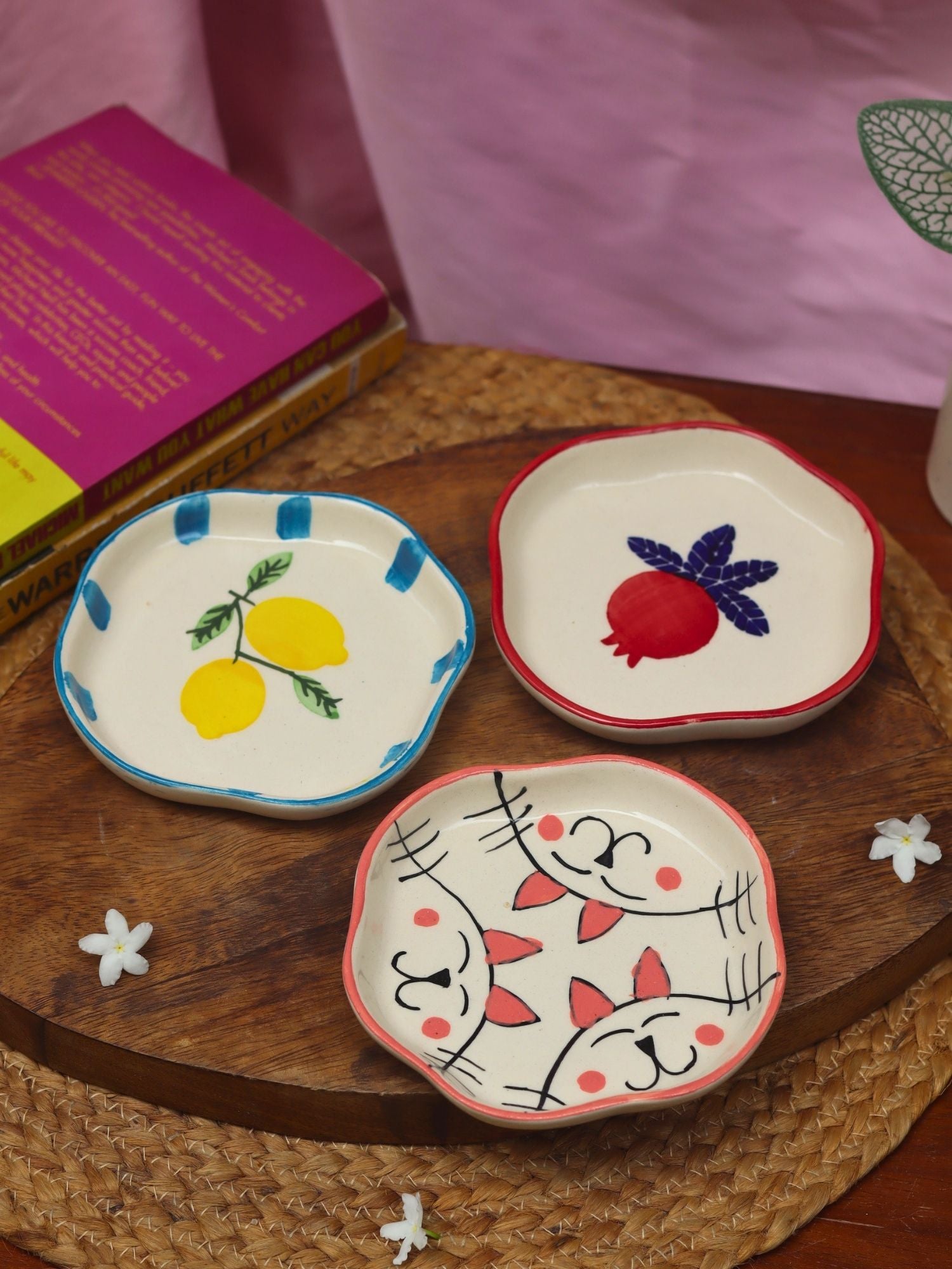 handmade Set of 3 - Anar, Lemon & Cat handmade dessert plates combo