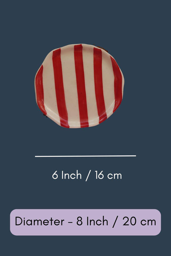 Red Striped Dessert Plate
