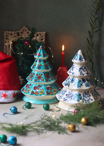 Handmade Snow White & Teal Christmas Tree - Set of 2