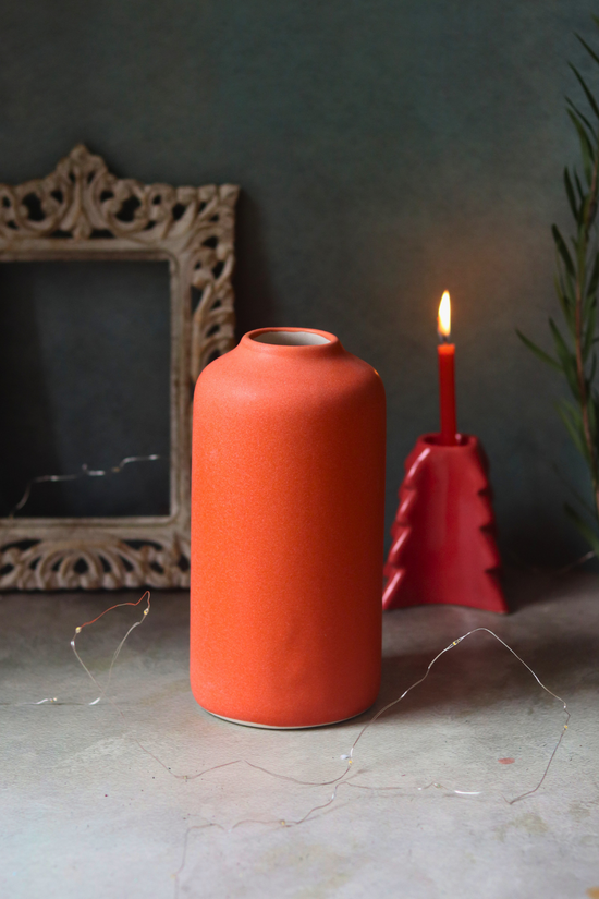 Orange bloom flower vase handmade ceramic  