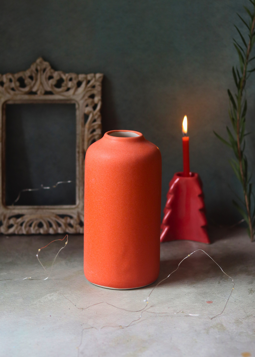 Orange bloom flower vase handmade ceramic  