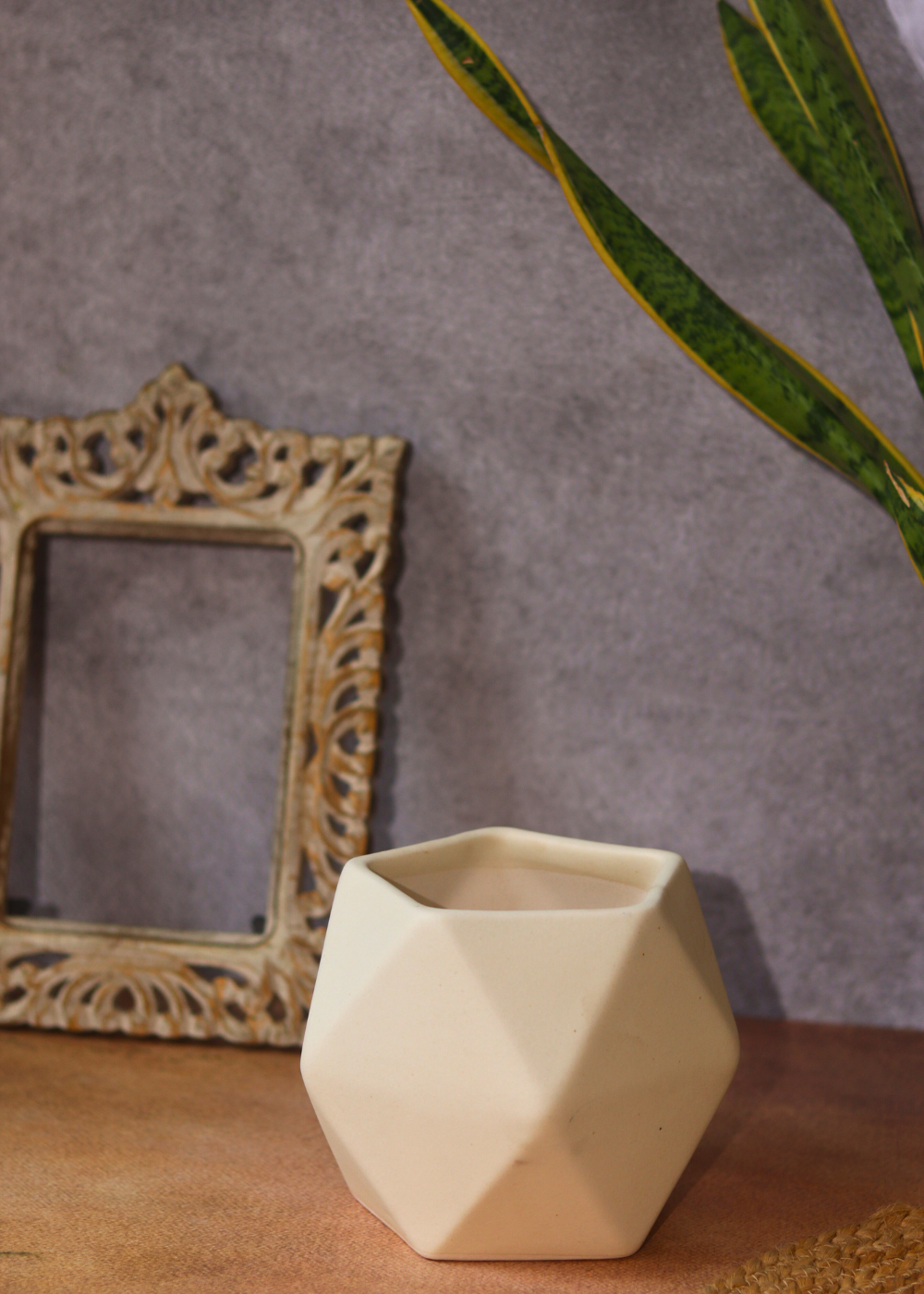 White ceramic planter hexagon shape 