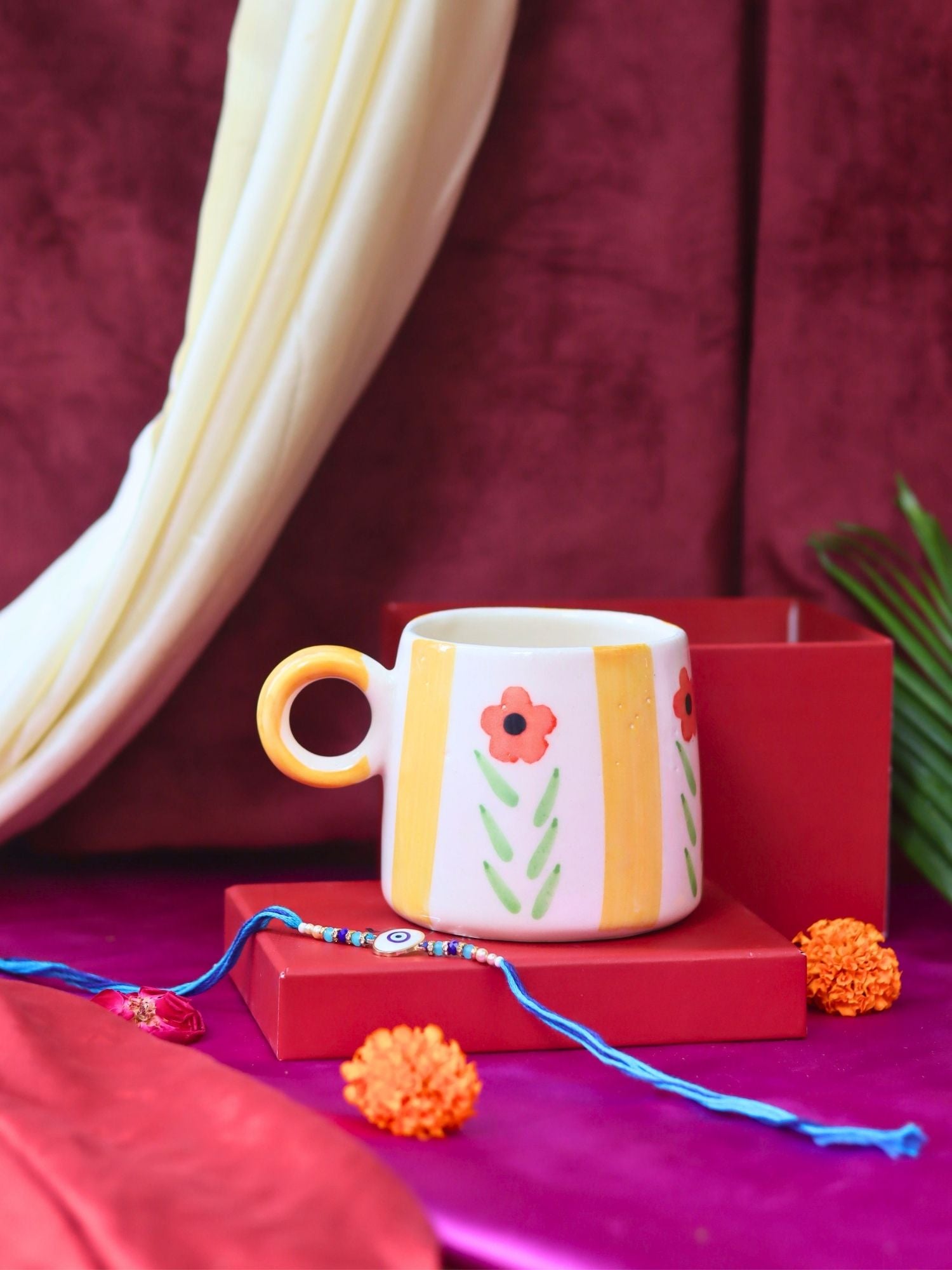 Yellow Blossom Mug Rakhi Gift box handmade in india