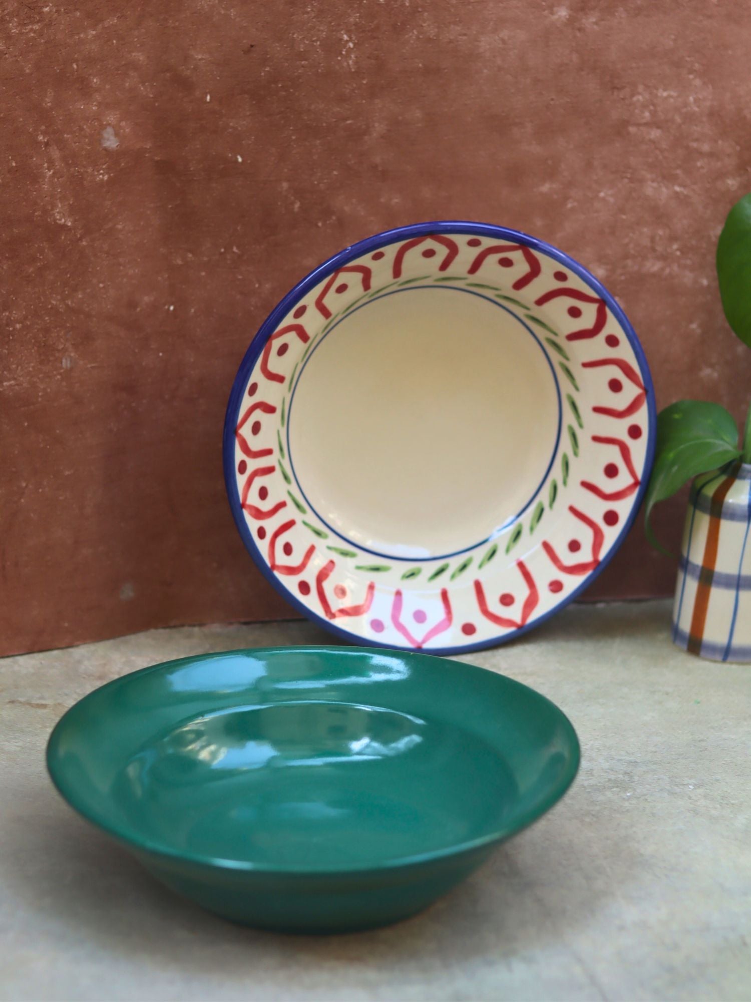 Sea Green & Indie Pasta plate - Set of 2