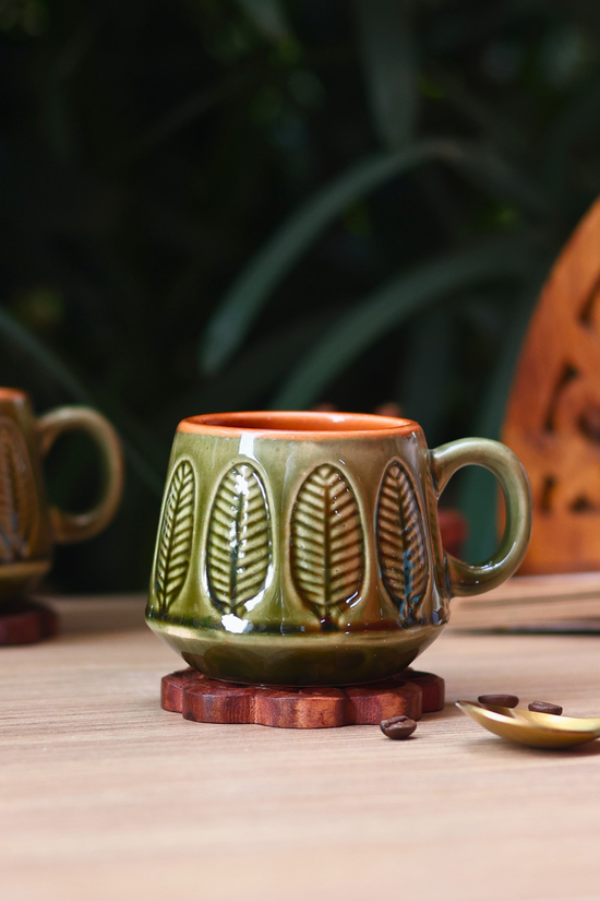 Leaf design coffee mug handmade 