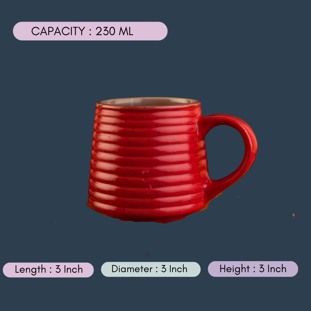 handmade hot red mug with measurement 