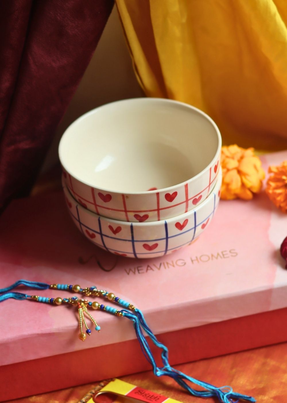 Heart Bowls Rakhi Gift Box made by ceramic