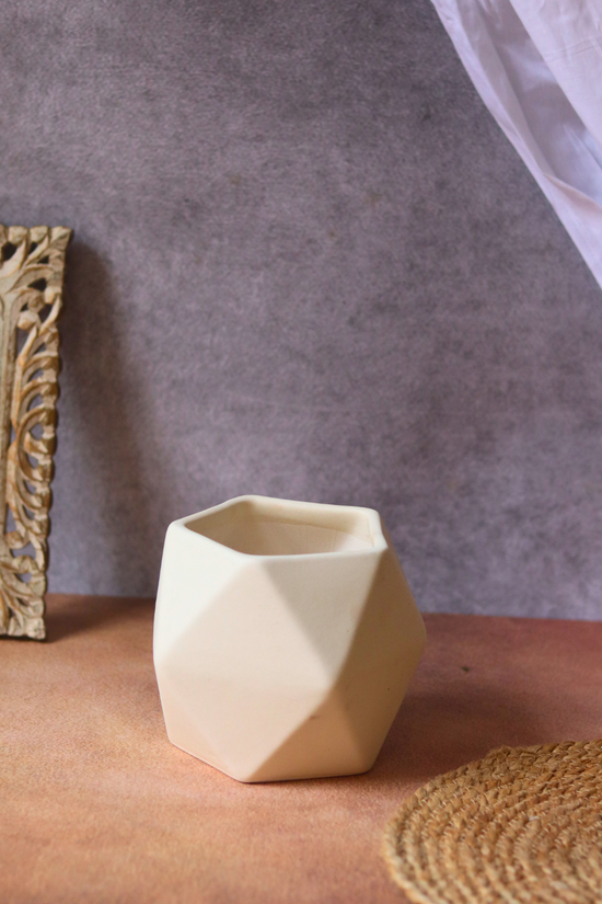 White hexagon ceramic plant pot 