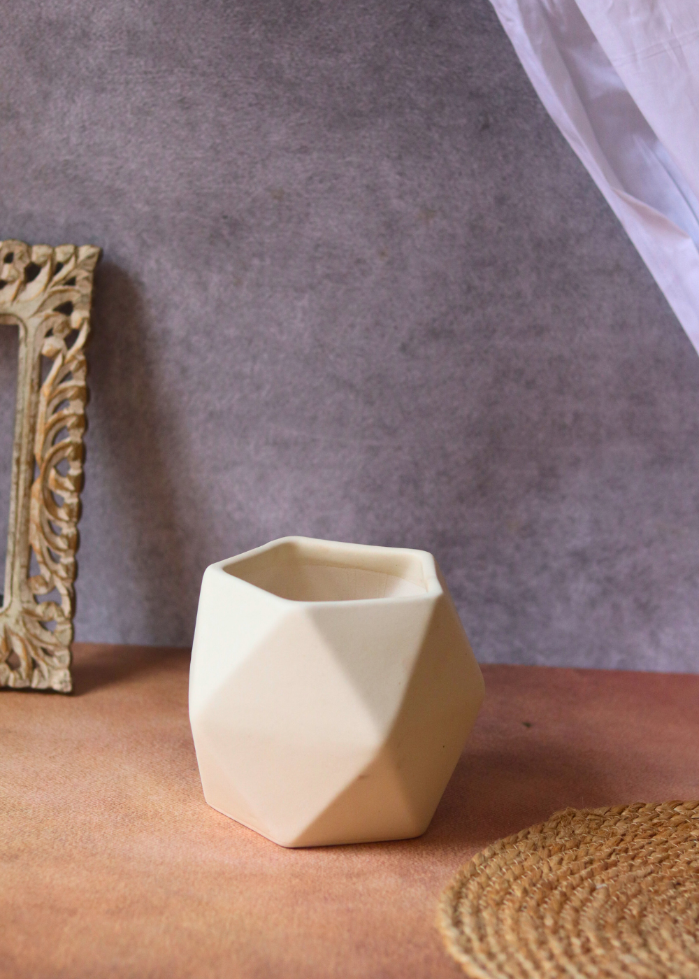 White hexagon ceramic plant pot 
