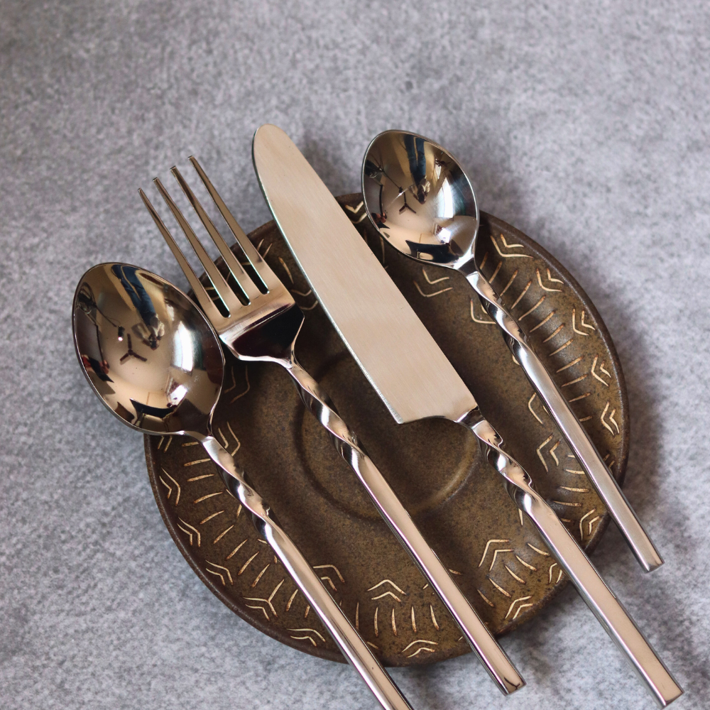 Handmade twisted silver cutlery set 