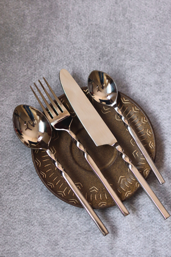 Handmade twisted silver cutlery set 