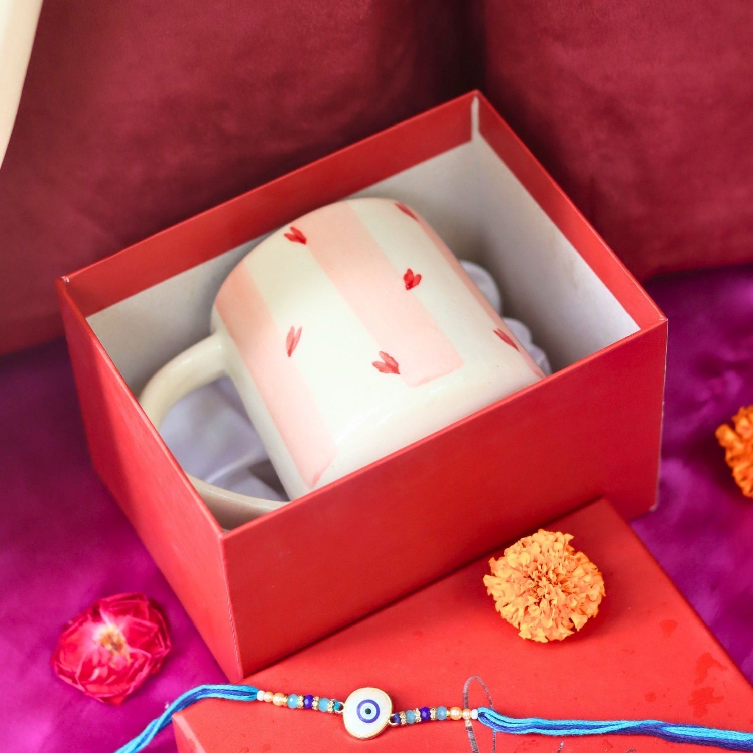 handmade Striped Love Mug Rakhi Gift Box