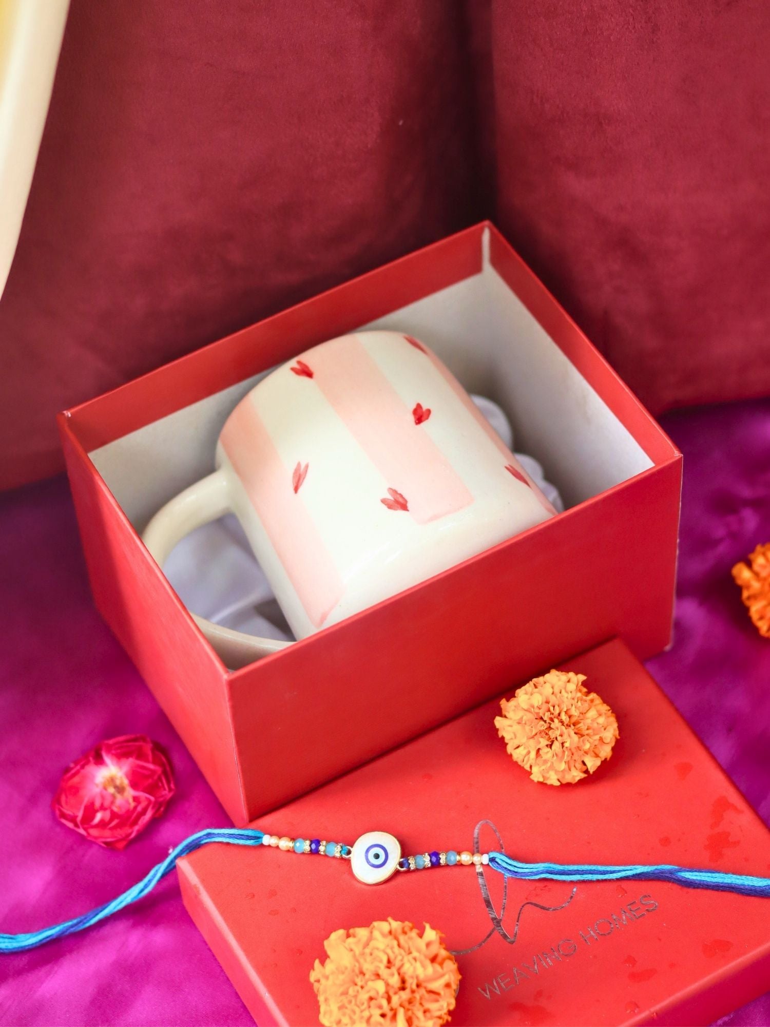 handmade Striped Love Mug Rakhi Gift Box